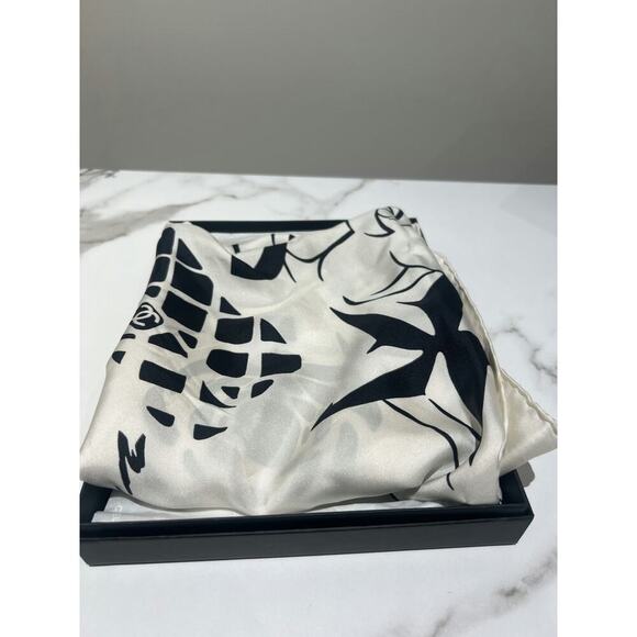 Chanel White and Black Silk Scarf with Iconic Logo and Motifs - Picture 2 of 3